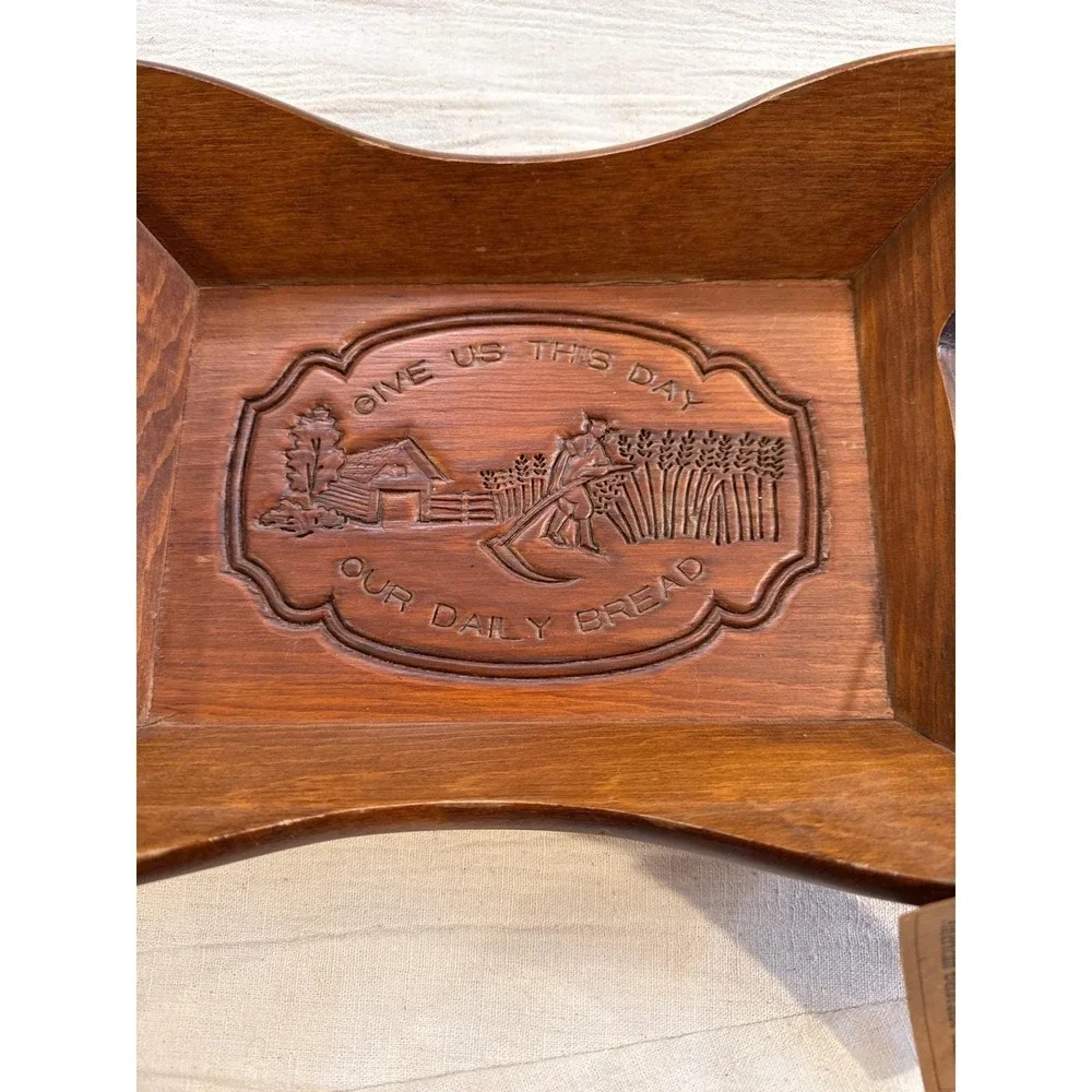 Cape Craftsmen Wood Bread Tray Give Us This Day Our Daily Bread Harvest Carved